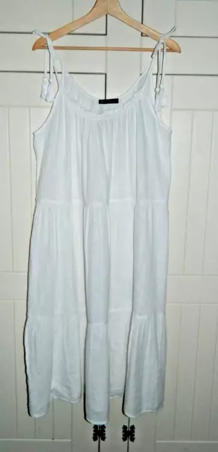 M&S Collection White Pure Cotton Tie Top Strap Loose Fit Dress Size UK 16