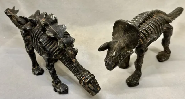Set Of 2 Vintage HEAVY Cast Metal Dinosaur Figurines Museum Souvenirs