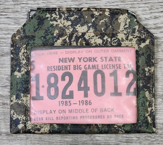 VINTAGE 198586 NEW York Resident Big Game Hunting License Back Tag W