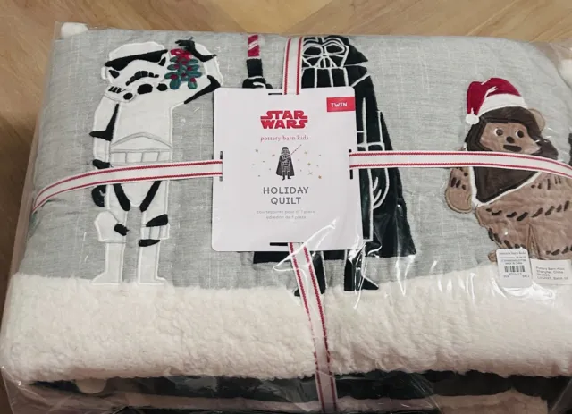 Pottery Barn Kids Star Wars Holiday Cotton Quilt Twin Gray New