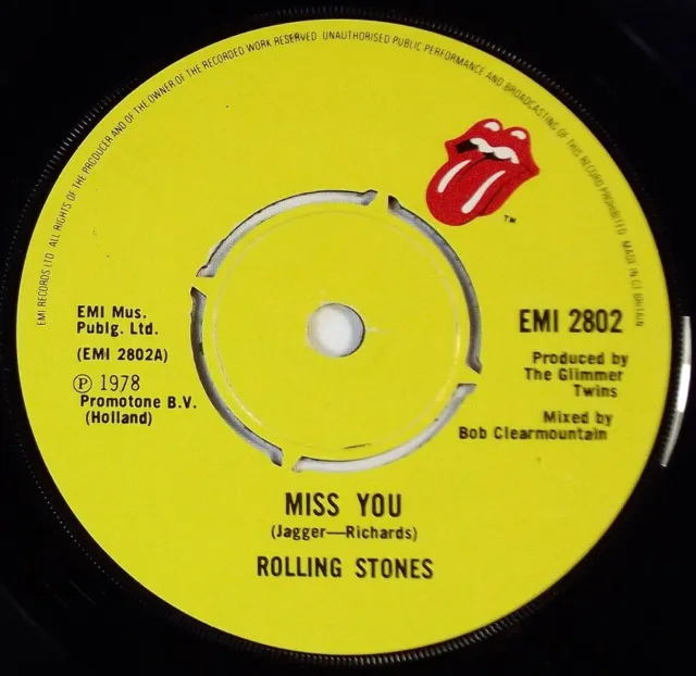 The Rolling Stones : Miss You + Faraway Eyes UK Stereo 7” 45 - No Picture Sleeve