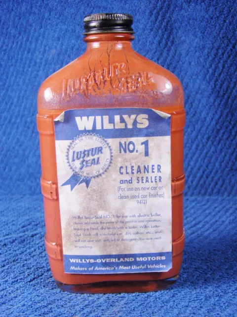 Vintage WILLYS-OVERLAND MOTORS Lustur Seal No.1 Cleaner ans Sealer Bottle