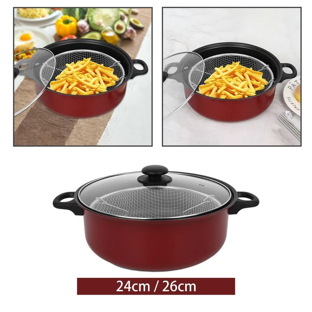 Poêle à Frire Profonde En Titane Avec Couvercle - Antiadhésive, Compatible Induction - 12 Pouces, Avec Panier Vapeur - Idéale Pour Toute La Famille, Durable
