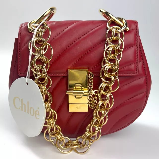 Chloe Mini Drew Bijou Shoulder Bag Handbag Red Gold Leather Womens WAS £1500