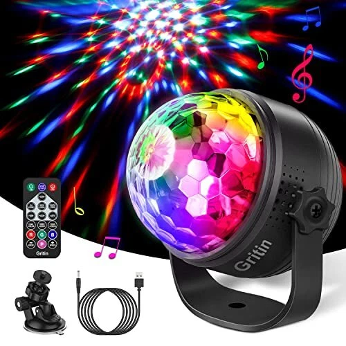 Boule Disco Gritin 360° Rotation Boules à Facette Commande Vocale Lampe de Sc...