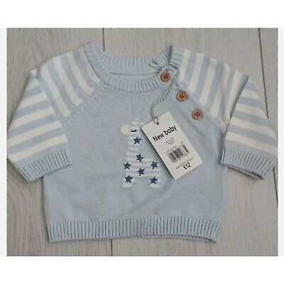 BNWT Mothercare Baby Boys Blue White Soft Cotton Knitted Giraffe Sweater Jumper,