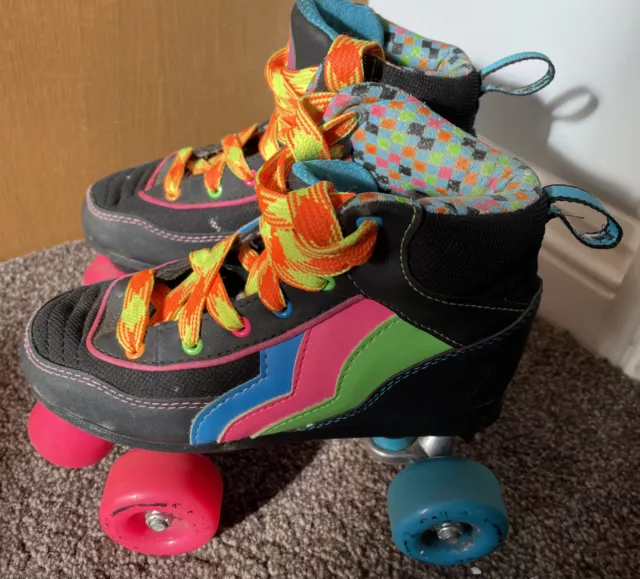 SFR Rio Roller Quad Skates Size UK 2. Black And Neon Pink.