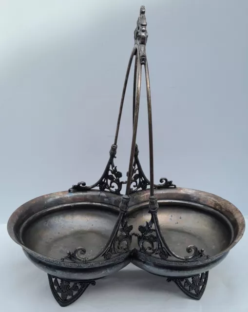 Antique Silverplate Frame Basket  Bowl Wedding Flower Girl James W. Tufts