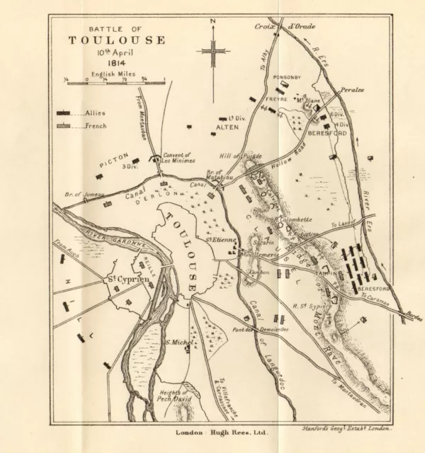 Antique Folding Map Battle Plan Peninsular War France Battle Of Toulouse 1814