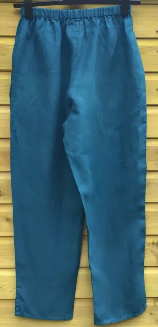 FLAX LINEN TEAL Pure Linen Trousers with Elastic Waist and Pockets Size ...