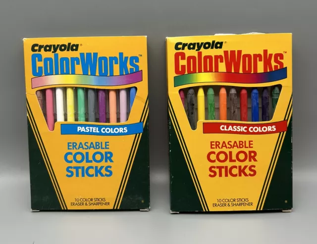 VTG 1988 Crayola ColorWorks Color Erasable Crayon Sticks w/Eraser & Sharpener