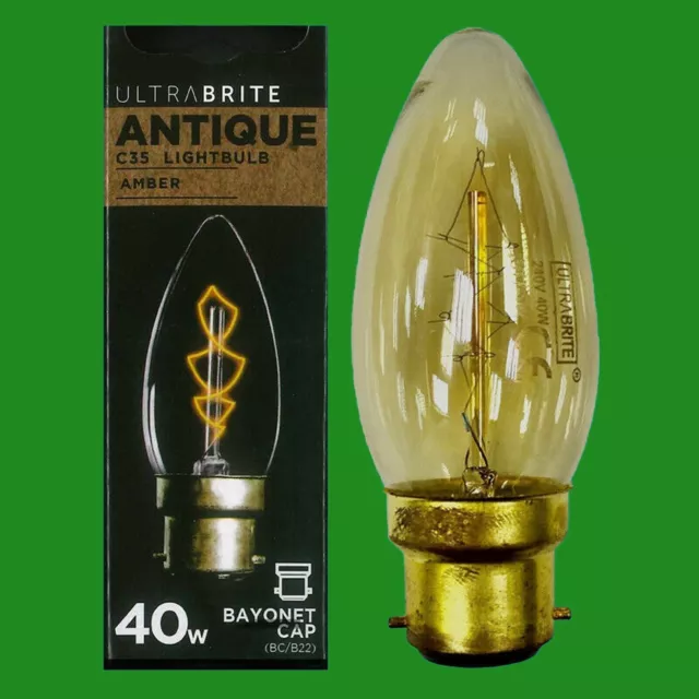 6x 40W Antique Vintage 'Z' Filament à Variation Ambre Bougie Ampoule BC B22 Feu