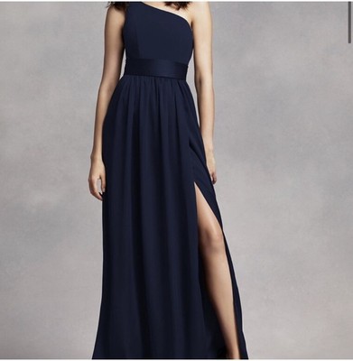 WHITE BY VERA WANG navy one shoulder bridesmaid dress