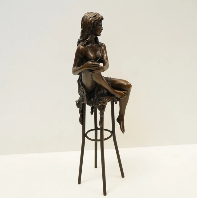 Estatua Damisela Sexy Art Deco Estilo Art Nouveau Estilo Bronce sólido Firmado 3