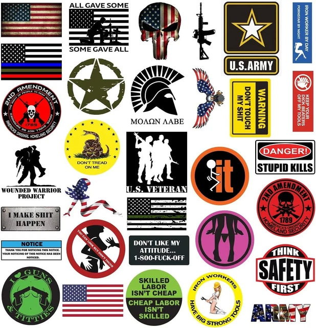 TreeArm Hard Hat Stickers Set of 32 Funny Water Proof Full Size, Multicolored