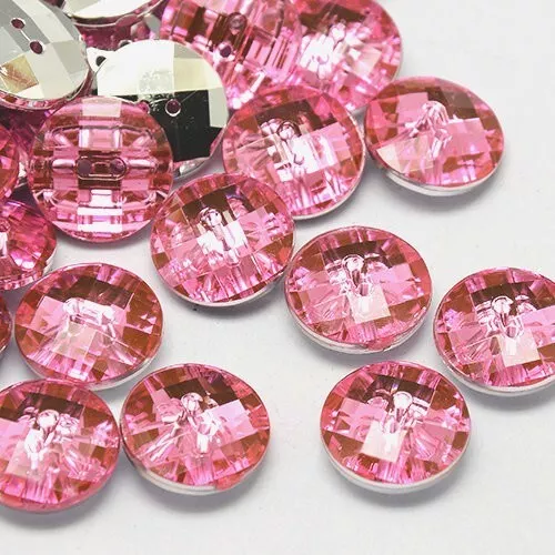 10 BOUTONS Acrylique STRASS Rose 2 trous rond diamètre 10 mm - creation couture