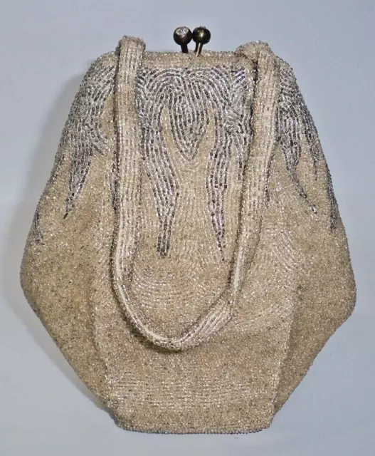 Walborg Belgium Beaded Bucket Bag Evening Purse Flame Pattern Orig. Mirror Rare!