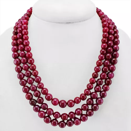 Finest Quality Ever 814.00 Cts Earth Mined 3 Line Red Ruby Round Beads Necklace