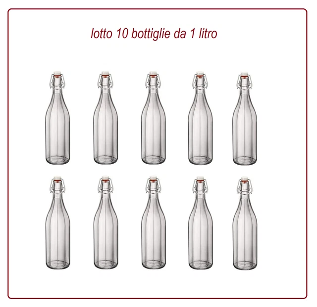 Set 3 Bottiglie Vetro Vintage Da 1 Litro Con Tappo A Leva - Per Olio, Vino, Acqua - Foto 3