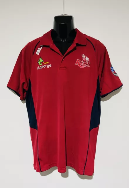 Queensland Reds Rugby Union Football Mens Replica BLK Media Polo Shirt Size L