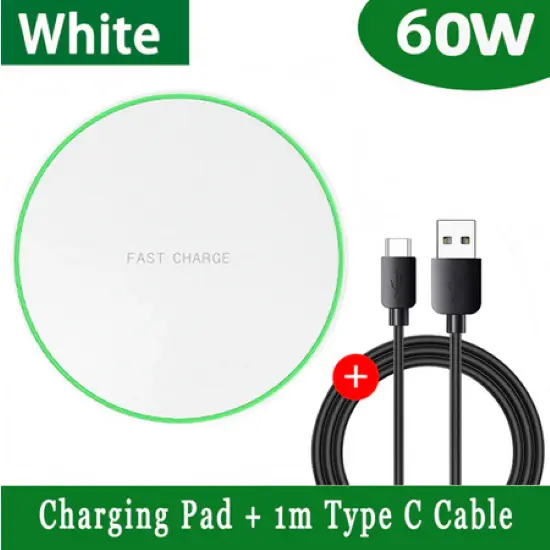 30W or 60W  Wireless Fast Charger - Black or White (ships same day from PA, USA)