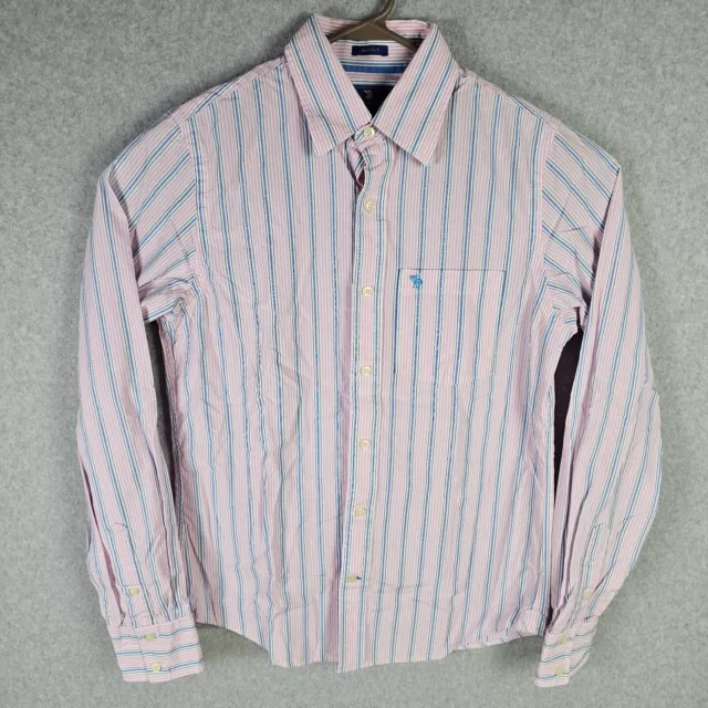 Abercrombie & Fitch Button Up Muscle Shirt Mens Medium Long Sleeve Pink Striped