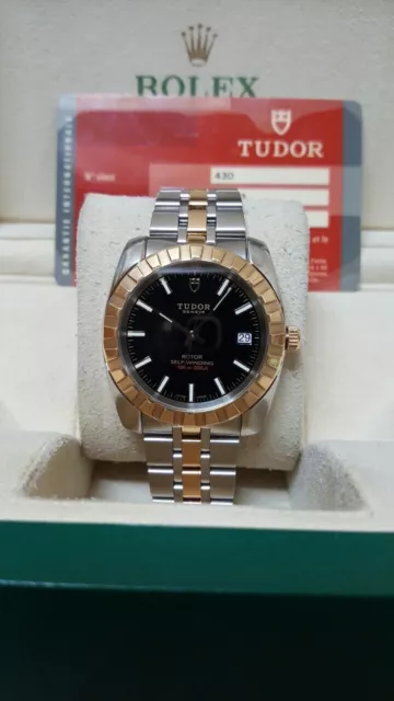 Tudor Classic Date Two Tone Black Dial Automatic Watch 21013 with guarantee Card