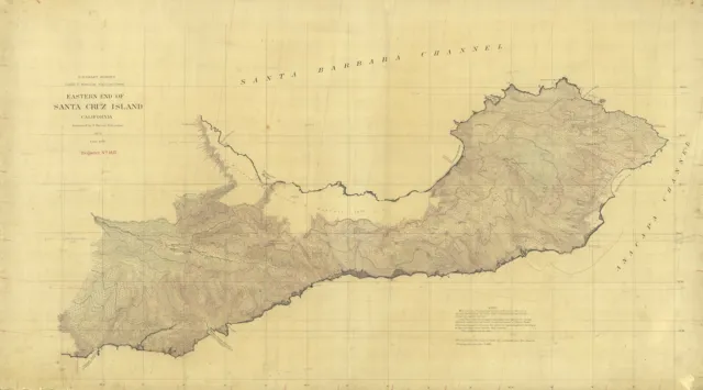 1875 Nautical Chart of Santa Cruz Island California Eastern Part