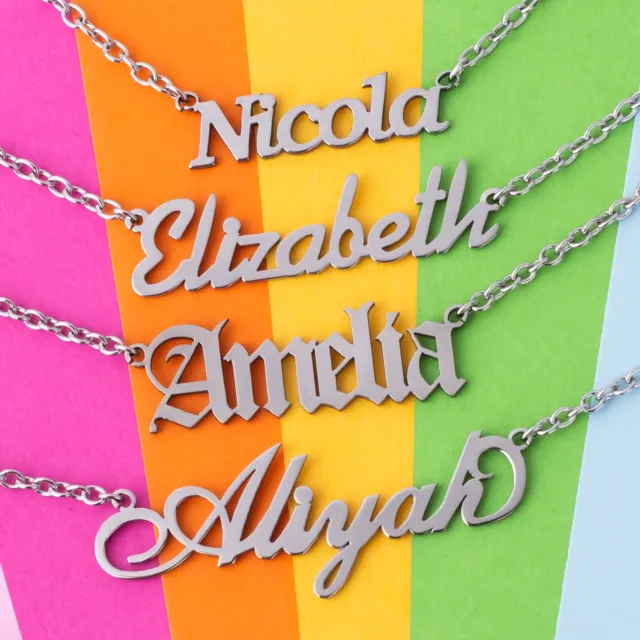 Personalised ANY NAME Necklace Custom Font Pendant Stainless Steel Nameplate UK