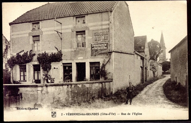 cpa 21 Veronnes-les-Petites. Church Street. Côte-d'Or. Burgundy
