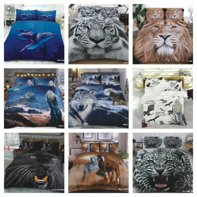 3D Animal Print Duvet Cover Pillow Cases Quilt Bedding Set Single Double King