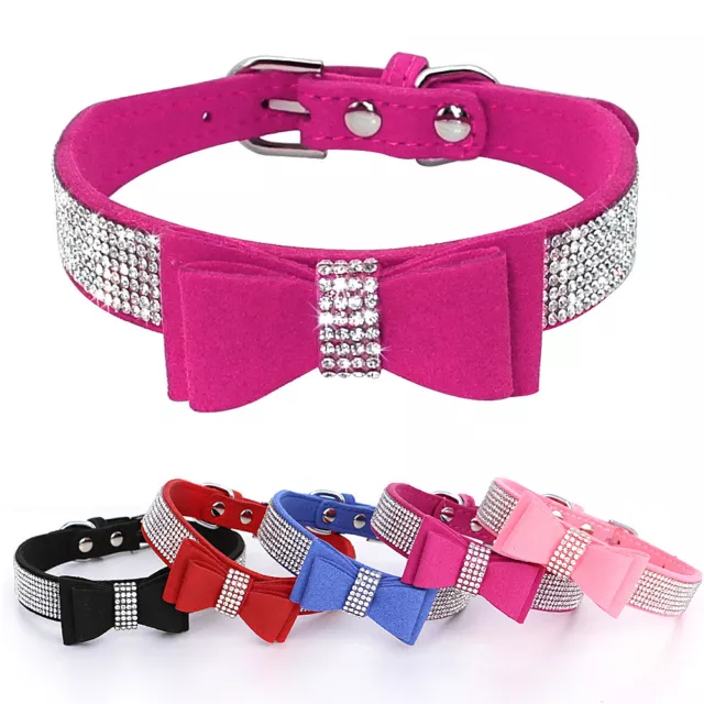 Crystal Dog Collar with Cute Bow Tie Bling Rhinestone Puppy Cat Diamond Necklace