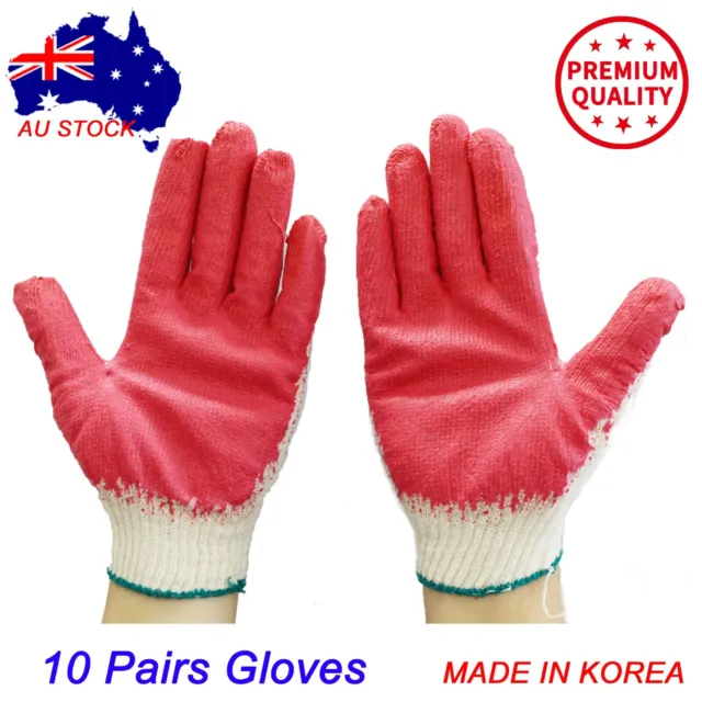 Made in Korea / 10 Pairs / Red Rubber / Half Coated / Cotton Gloves / Gardening