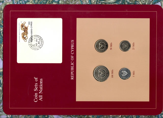 Coin Sets of All Nations Cyprus w/card 5,25,50,100 Mils 1982 UNC