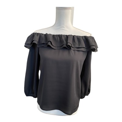 J.Crew Mercantile Womens Ruffle Convertible Blouse Sz XXS Black Off Shoulder