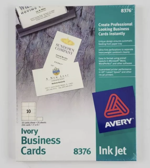 Avery Printable Business Cards ~Inkjet Printers ~ 2" x 3.5" 250 ~ Ivory ~ #8376