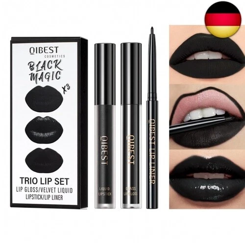 Schwarzer Lippenstift 3er Set – Wasserfest, Hochpigmentiert Für Kostüm-Make-up, Halloween & Gothic-Looks