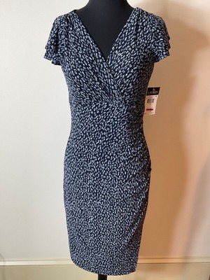 Ralph Lauren Navy/Light Blue Wrap Style Dress Size 4 NWT