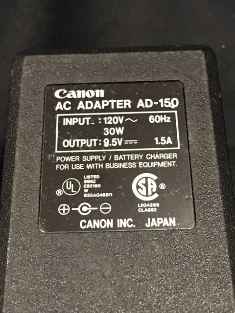 CANON AD-150 AC/ DC 120V/ 60Hz/ 30W/ Input 9.5V/ 1.5A/ Output UL Power ...