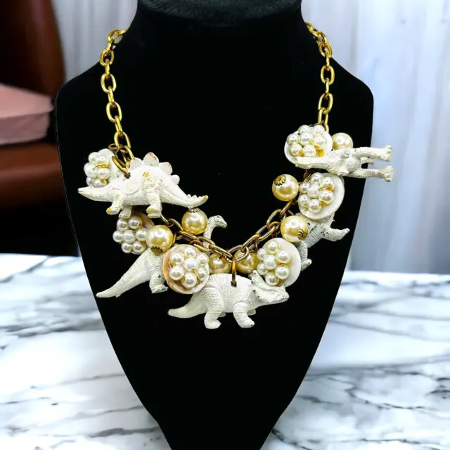 Lenora Dame White Dinosaur Chunky Statement Necklace