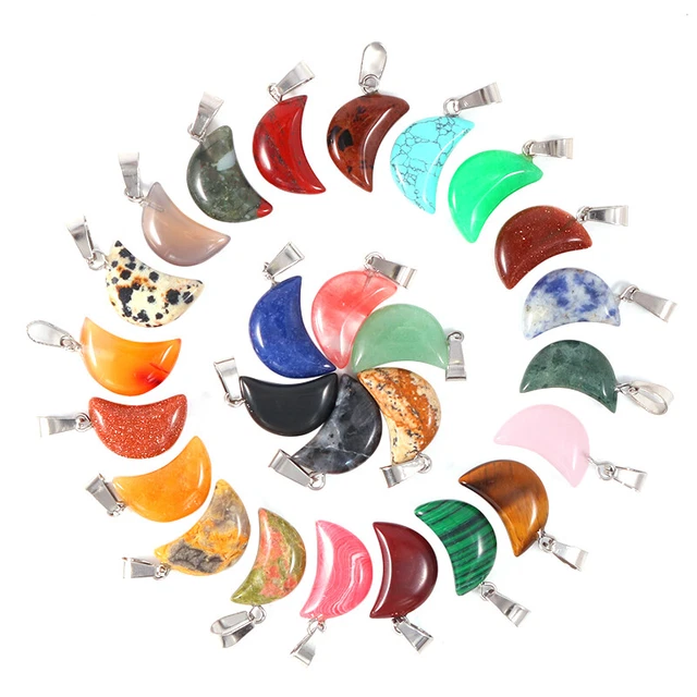Natural stone moon pendant healing crystal reiki gemstone jewelry making 30pcs