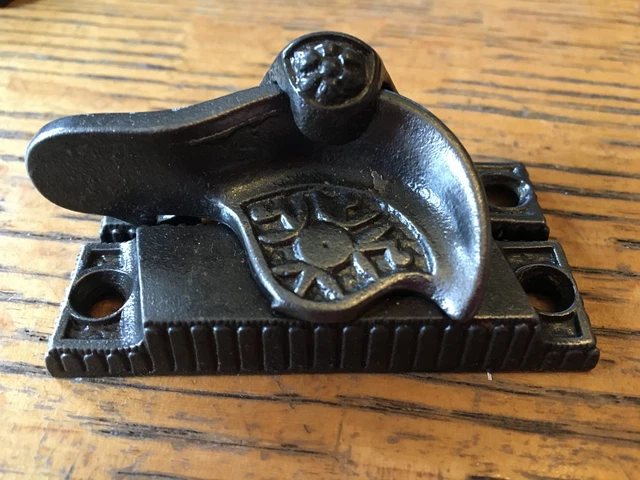 Antique decorative cast iron window sash lock 2 5/8" wide