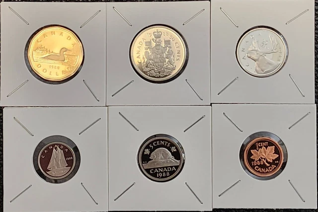 1988 Canada  1, 5, 10, 25, 50 Cents, $1 Dollar 6 Coin Proof Set  - UNC - # 28116