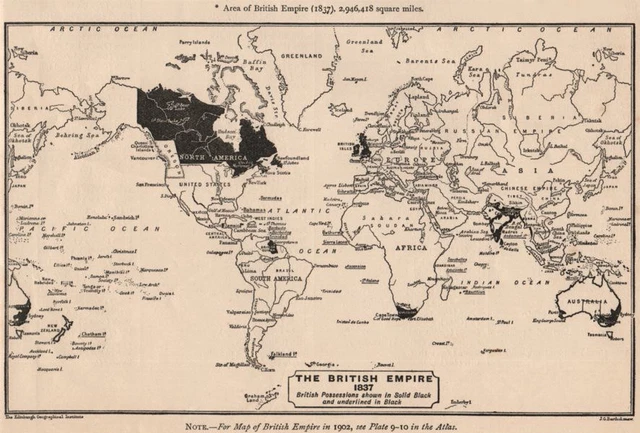BRITISH EMPIRE. The British Empire in 1837. Sketch map. BARTHOLOMEW 1901