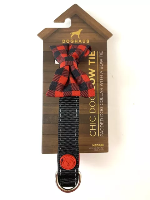 Doghouse NIP Chic Dog Bow Tie Collar Black w Res Check Size Med 12.5”-15"