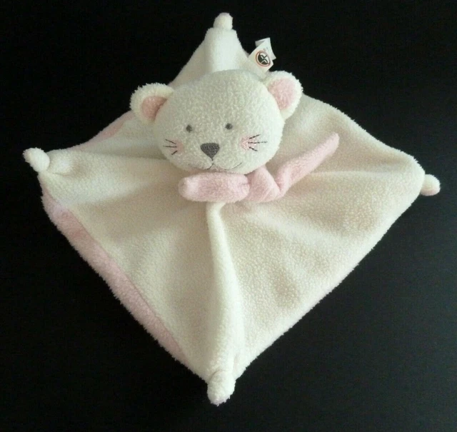 *. Doudou Plat Sergei Auchan Chat Ours En Polaire Blanc Rose Echarpe Tbe