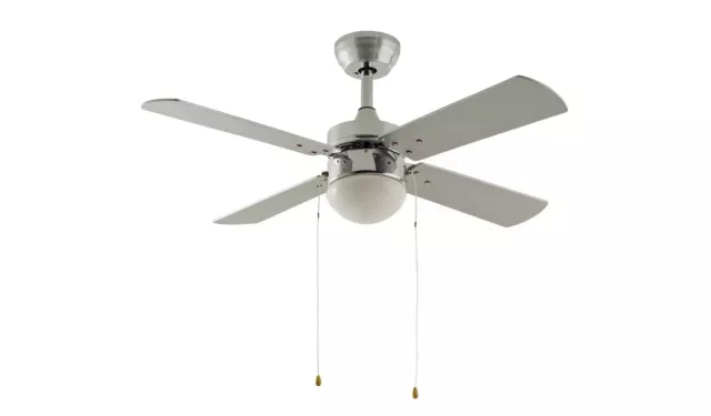 Argos Home Retro 4 Arms Pull Chain Ceiling Fan - Chrome & Grey 4337580 N