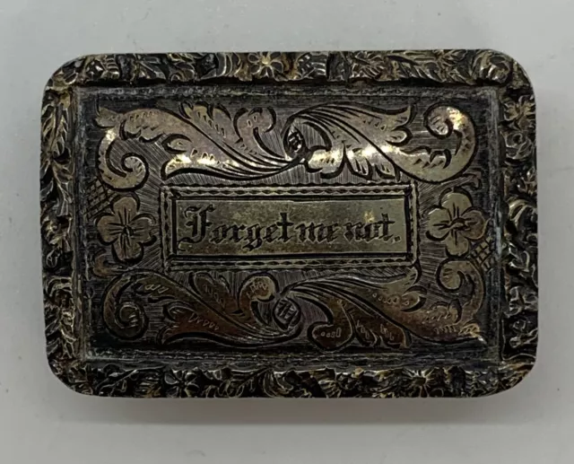 1862 Antique Nathaniel Mills English Sterling Silver Forget Me Not Vinaigrette