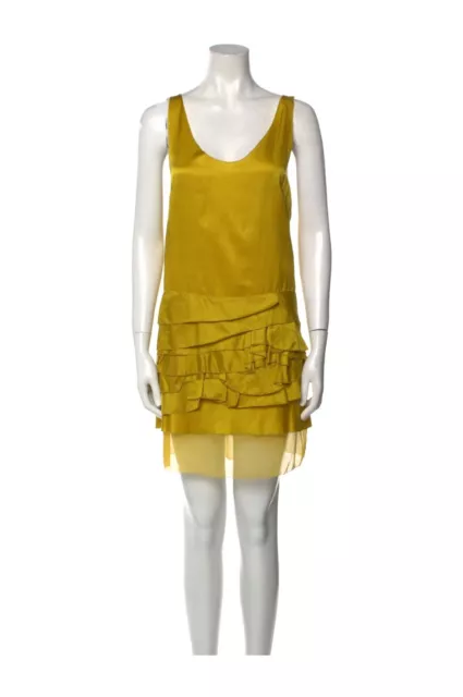 3.1 Phillip Lim Scoop Neck Yellow Silk Blend Flapper Tank Mini Ruffle Hem  2