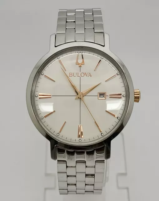 Bulova 98M130 Aerojet Silver Tone White Date Dial Womens Classic Dress Watch